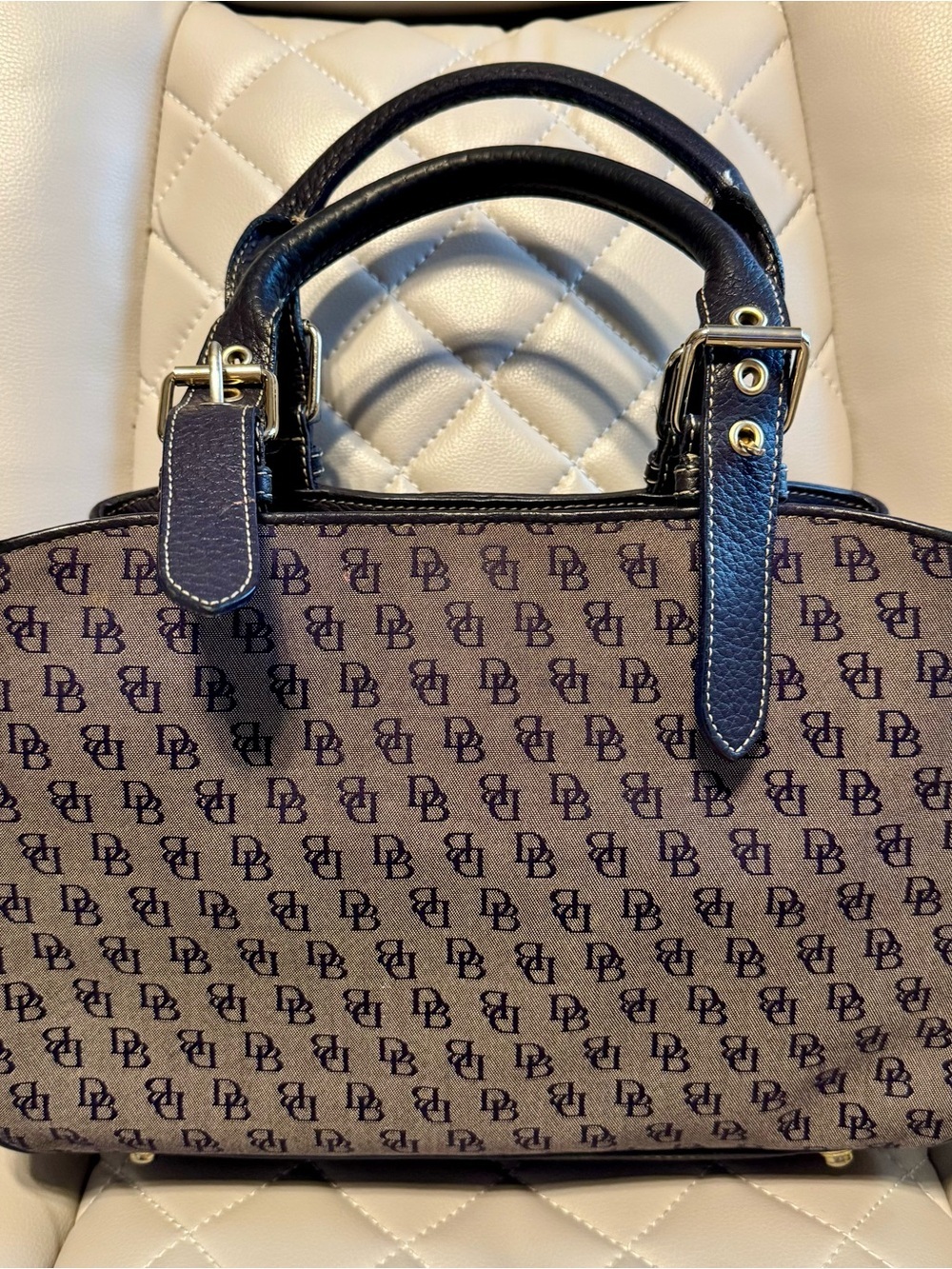 Dooney & Bourke Navy Blue Monogram Satchel - Picture 2 of 9